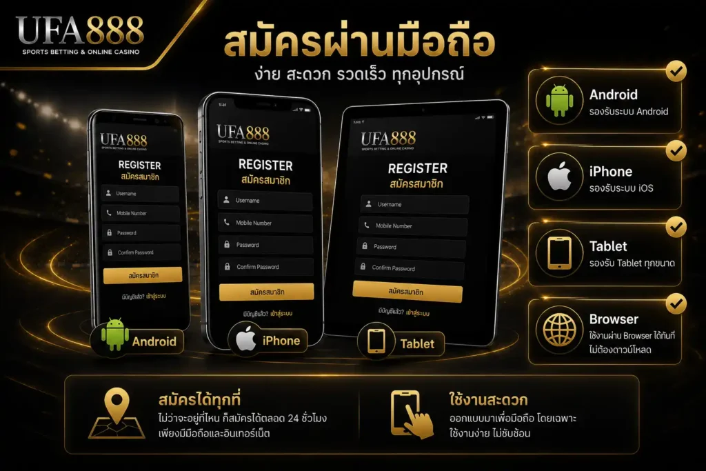 สมัคร UFA888 ผ่านมือถือ รองรับ Android iPhone และ Tablet
